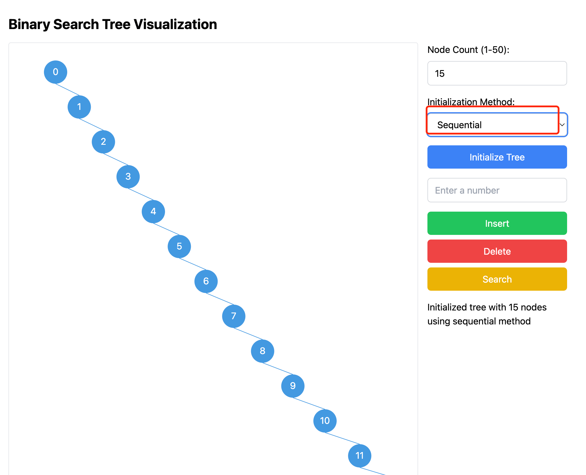 Binary Search Tree Visualization Interface Effect