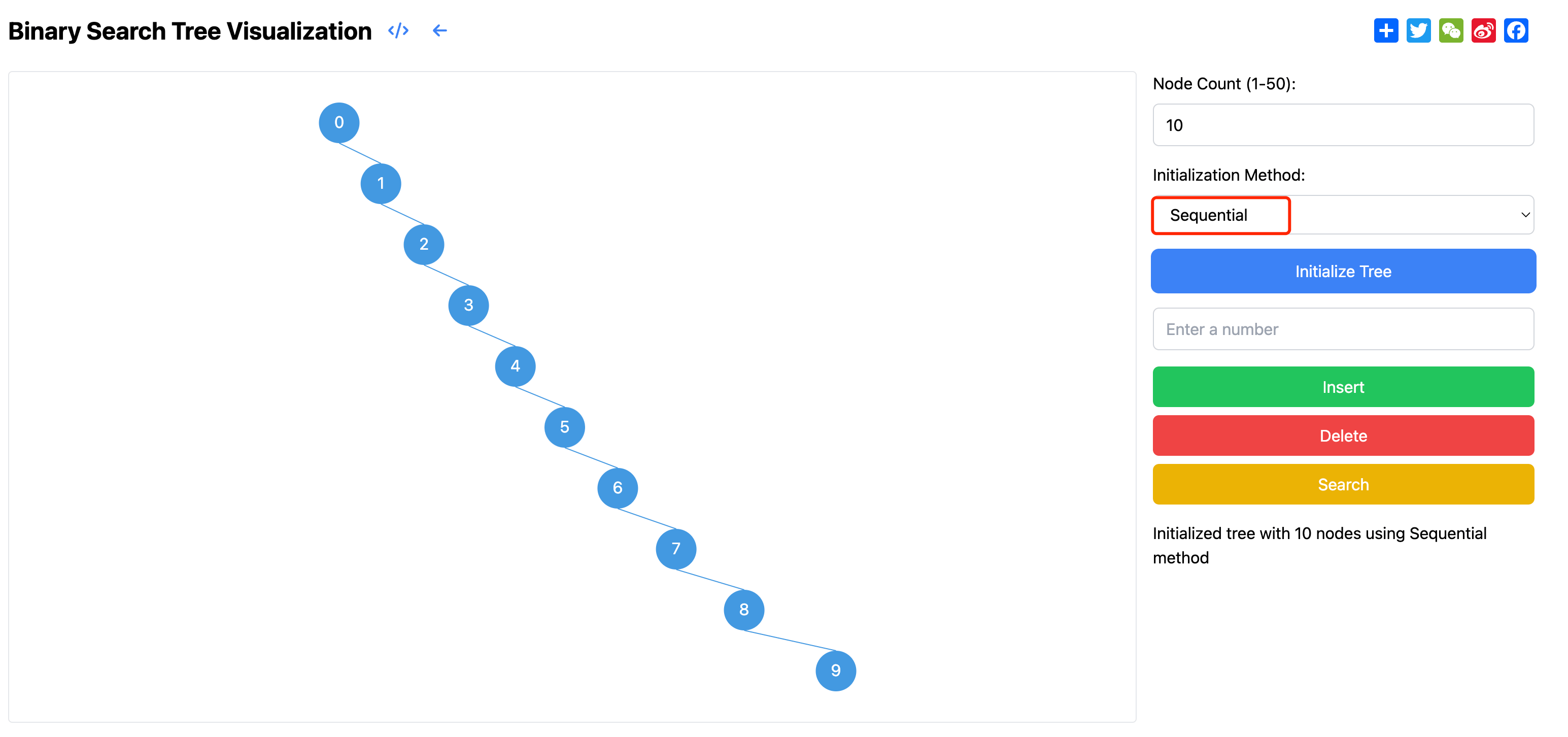 BST scenario with sequential insertion