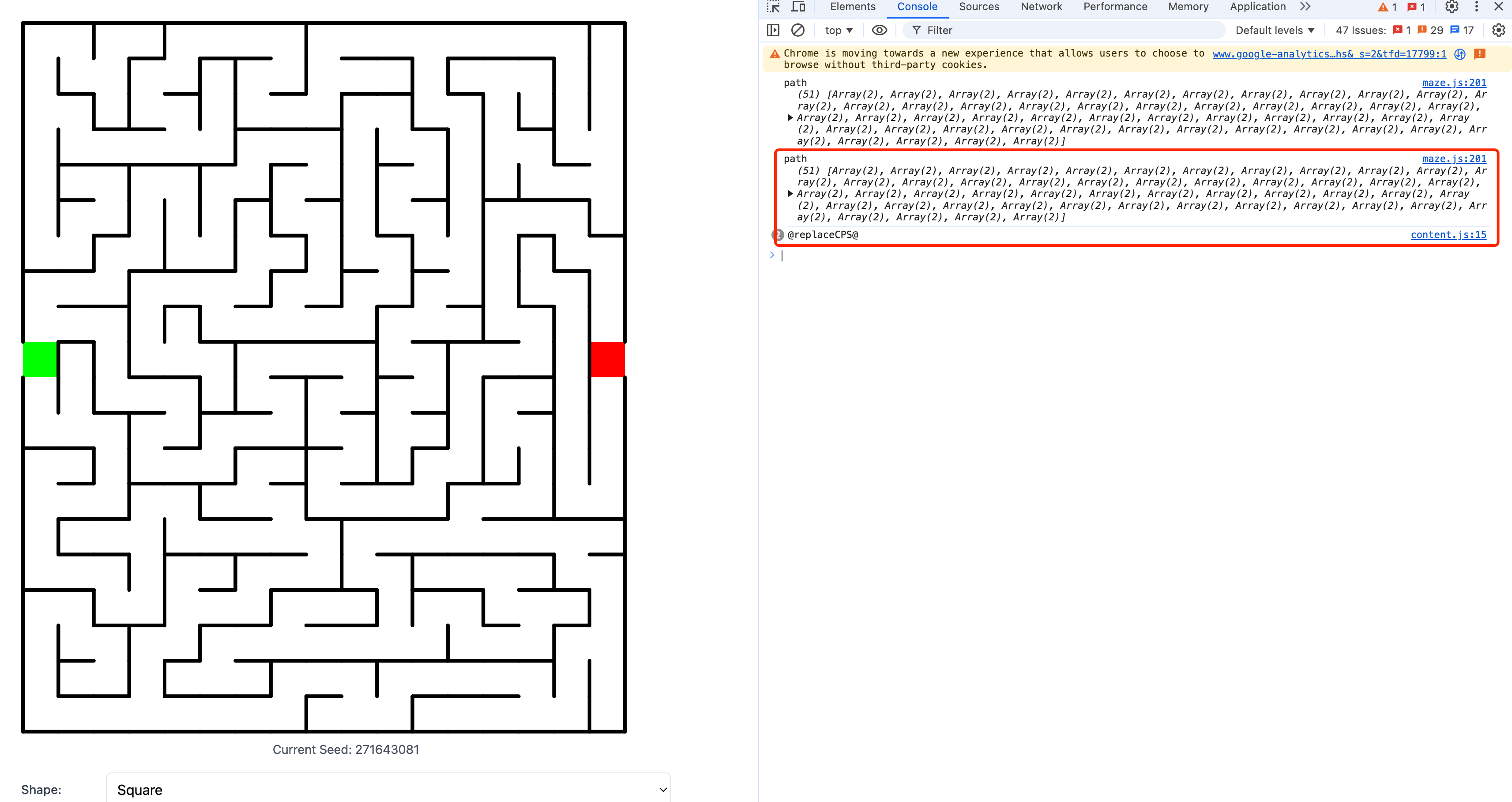 No Path Displayed in Maze